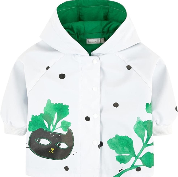 Girl-Catimini Cute Black Cat Oilskin Raincoat - Botanical Garden (3Y) - Picture 7 of 9